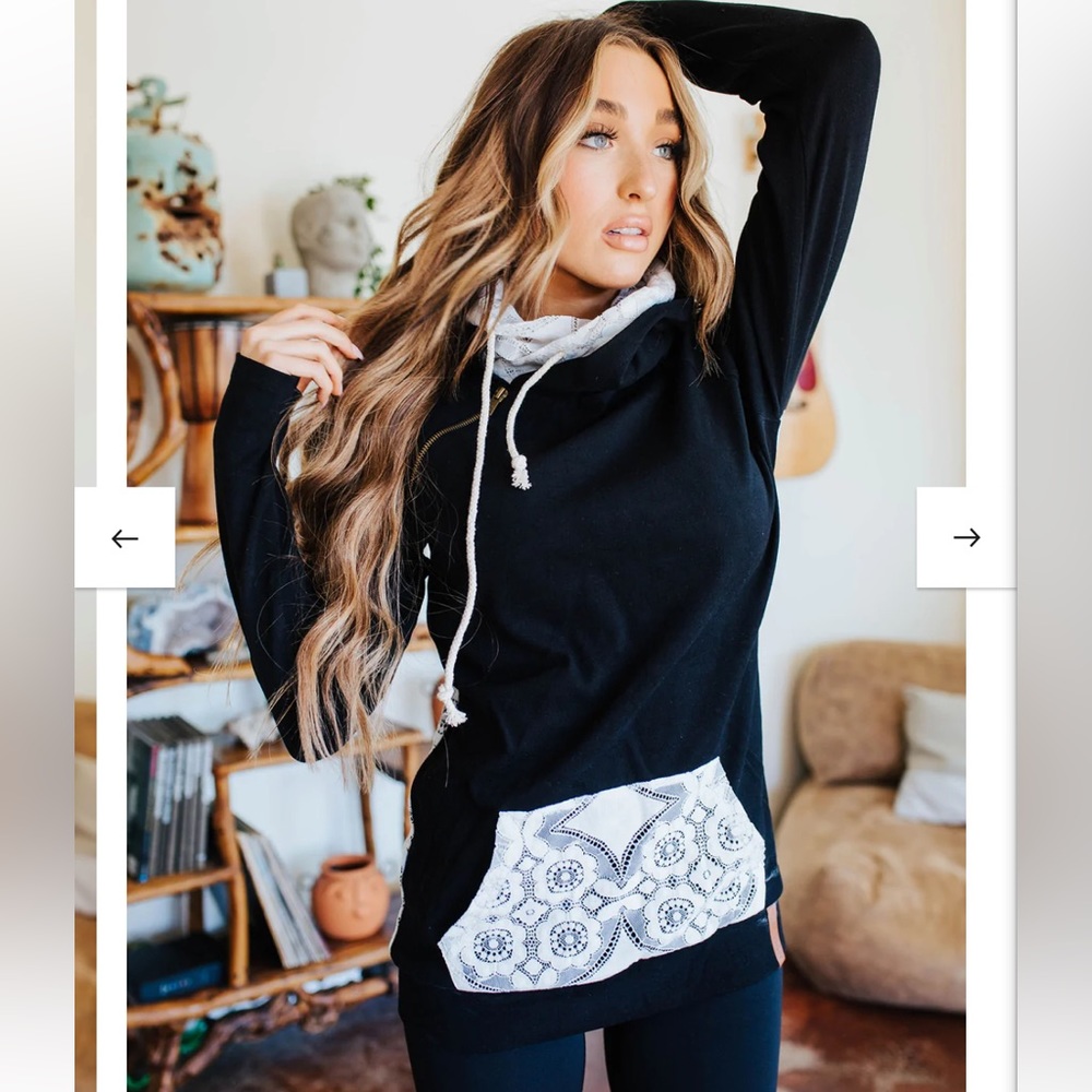 Ampersand Ave doublehood sweatshirt with lace